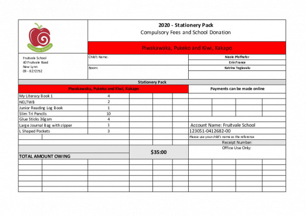 2020 Stationery Lists