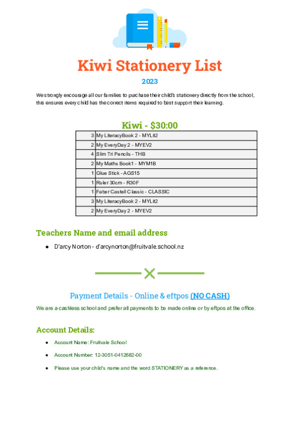 2023   Kiwi Stationery List