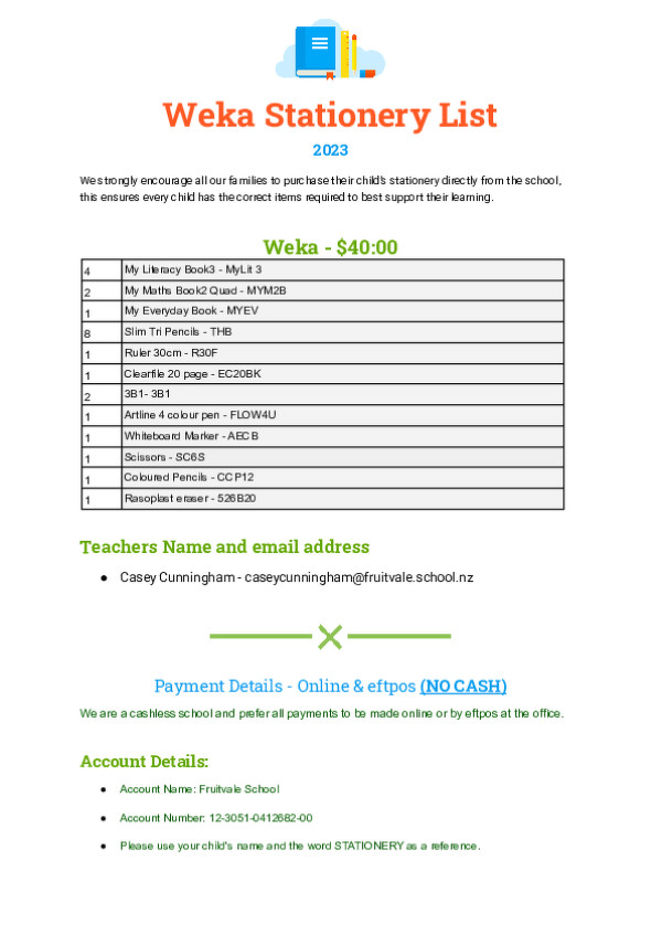 2023   Weka Stationery List